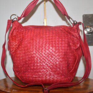 RARE Valentina Italy Red Intrecciato Lambskin Woven Leather Convertible Bag
